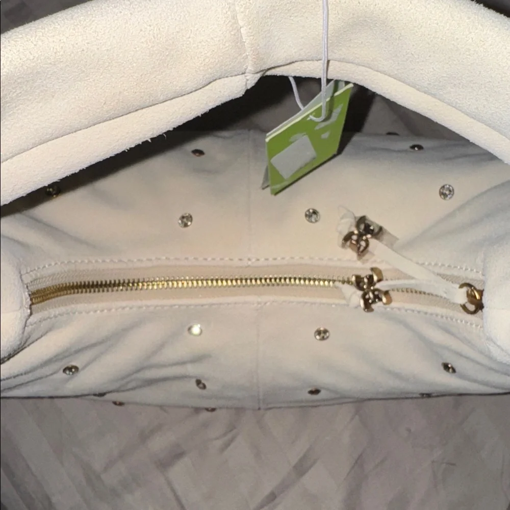 Sam Edelman Faren Rhinestone Medium Suede Hobo Shoulder Bag in Ivory NWT